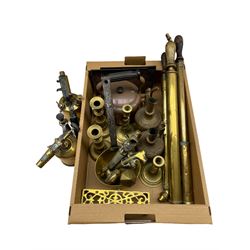 Regency No. 1 and Sievert brass blowtorches, brass candlesticks, copper kettle, brass pumps etc in one box