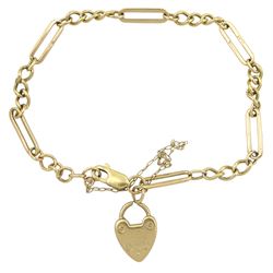 9ct gold link bracelet, with heart locket charm