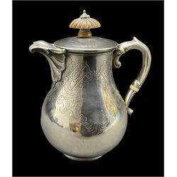 Victorian silver hot milk jug of baluster form with engraved decoration,and fluted lift H16cm London 1839 Maker Barnard Bros.11.3oz