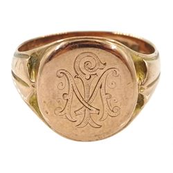 Edwardian 9ct rose gold signet ring by James Harrison, Chester 1907, approx 6.5gm