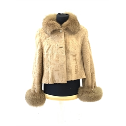 German beige shaved Astrakhan and fox fur short jacket, approx size 8-12  