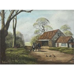 Royce Harmer (British 20th century): Farmyard Scene with Saddled Cob, oil on canvas signed 45cm x 60cm