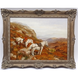 Elizabeth M Halstead (British late 20th century): Taking a Rest - Ponies on the Highlands, oil on board signed and dated '94, 44cm x 59cm