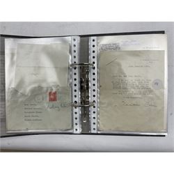 Four ring binder folders and contents of photographs and correspondence with original and printed autographs including Political, Theatre, Film etc
