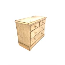Victorian pine chest of two long and two short drawers, raised on shaped plinth base W106cm, H86cm, D50cm