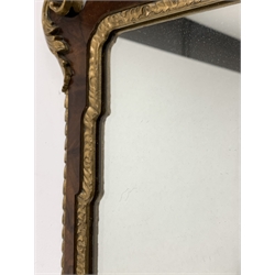 Georgian design fret cut walnut framed upright mirror, with moulded gilt shell and acanthus detail