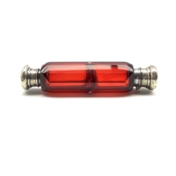 Victorian silver-mounted ruby glass double-scent bottle, L12cm 