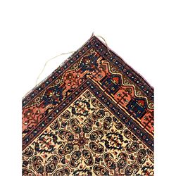 Persian ivory ground rug decorated with floral Boteh motifs (148cm x 130cm), Persian design red ground rug (162cm x 88cm), Turkish pale ground rug (144cm x 87cm)