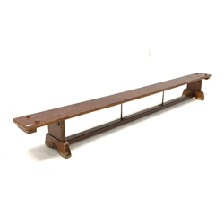Stained pine school gym bench, L264cm