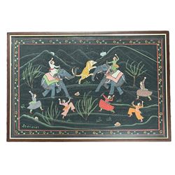 Indian Mughal School (early 20th century): Tiger Hunt, watercolour and gouache on linen unsigned 50cm x 75cm