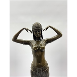 Large Art Deco style bronze figure of a dancer after 'Chiparus', H74cm overall 