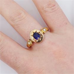 Early 20th century rose gold synthetic sapphire and seed pearl ring