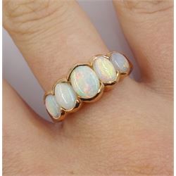 9ct rose gold five stone opal ring, hallmarked