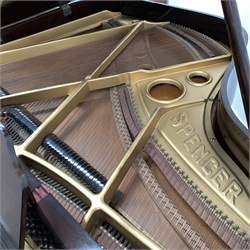 Spencers of London - circa. 1930s mahogany cased baby grand piano, iron framed and over strung, serial number - 87134, on square tapering supports with brass castors, W140cm, D137cm