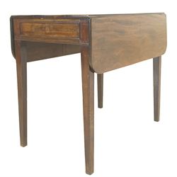 19th century mahogany drop leaf Pembroke table, drawer to one end, raised on square tapered supports L83cm