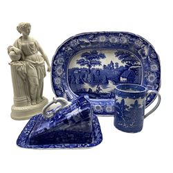 19th century Parian ware classical figure H38cm, Wedgwood Ferrara cheese dish and cover, wild rose pattern meat plate and a 19th century blue and white pearlware mug