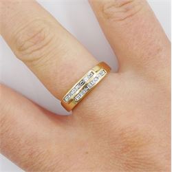 18ct gold channel set two row princess cut diamond ring, stamped 750