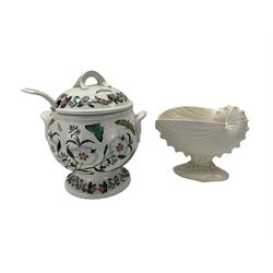 Large Portmeirion Botanic Garden soup tureen with cover and ladle H33cm and a Wedgwood nautilus shell centrepiece