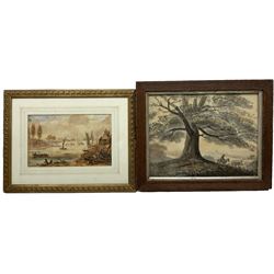 English School (19th century): Kingston Bridge, watercolour unsigned 13cm x 21cm; English School (19th century): Tree with Cattle, watercolour unsigned 21cm x 28cm (2)