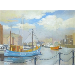  Anne Williams (British 20th century): 'Hull Marina', oil on board signed, titled on label verso 28cm x 39cm  Provenance: direct from the artist's family. Anne was a local artist who lived at Malton and later York.   