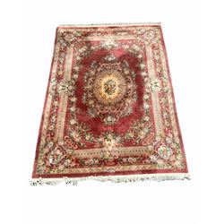 Chinese washed woollen pink ground carpet with floral design and boarded 280cm x 390cm