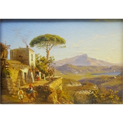 Italian School (19th/20th century): Figure on a Donkey Leading up to a Rural House, oil on board unsigned 11.5cm x 17cm