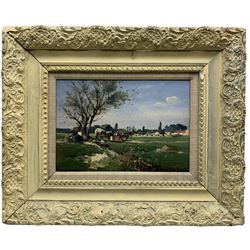 Gergely Pörge (Hungarian 1858-1930): Harvest Scene, oil on board signed and inscribed 19cm x 28cm