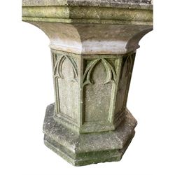 Haddonstone octagonal planter with Gothic decoration and arches 