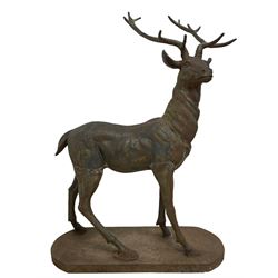 Large weathered cast iron garden stag figure