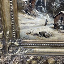 C Ticcino (Italian 19th century): Italian Landscape in Winter and Summer, pair oils on panel signed 14cm x 30cm (2)