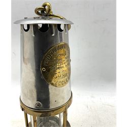 Eccles Type 6 Deputies Relighter Lamp, no. 3562 with polished steel bonnet and brass base H25cm 