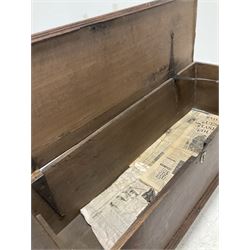 19th century and later oak blanket box, hinged top raised on cabriole supports W120cm, H50cm, D39cm