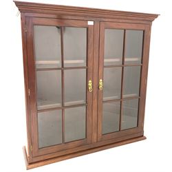 20th century mahogany wall hanging bookcase, two glazed doors enclosing two adjustable shelves, W99cm, H97cm, D28cm