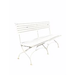 Wrought iron folding garden bench with slatted seat and back W153cm