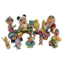 Group of Disney Britto figures including Tinkerbell, Pinocchio, Mickey Mouse, Snow White and others, unboxed