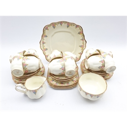 Royal Albert 'Trellis' pattern tea set comprising twelve cups and saucers, twelve plates, milk jug, sugar bowl and bread and butter plate