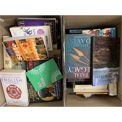 Two boxes of books including novels, reference works, historical etc