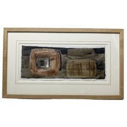 Druie Bowett (British 1924-1998): Abstract Geometric Composition in Neutral Shades, pen ink and watercolour signed 17cm x 43cm