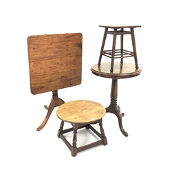 Arts & Crafts period oak table, Victorian tilt top tripod table, 20th century circular oak joint table and a late 20th century mahogany table with circular top on tripod base (4)