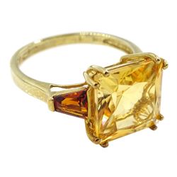 9ct gold princess cut citrine ring with trillion cut golden citrine, hallmarked