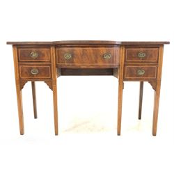 Georgian mahogany break bowfront sideboard, cross banded top over five drawers, raised on square tapered supports, with boxwood string inlay W123cm, H78cm, D53cm
