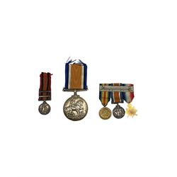 Queen's South Africa miniature medal with Transvaal and Natal clasps, WWI miniature trio and a British War medal to 2071 T.S. J Bowie Engn R.N.R. (3)