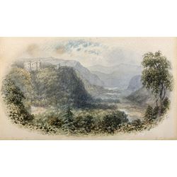 George Fall (British, 1848-1925): 'Castle Howard - Vale of Avoca' Glenmalure Ireland, watercolour signed titled and dated 1881, 12cm x 20cm