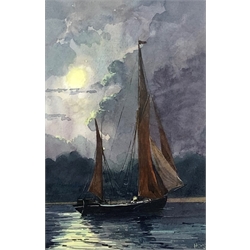 Boat under Moonlight, 20th century watercolour indistinctly signed 24cm x 16cm