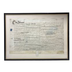 Framed Indenture referring to land in the county of York and dated 1694 47cm x 71cm 