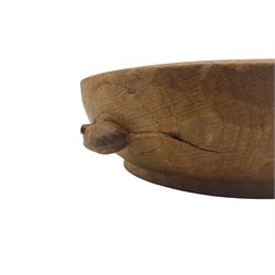 Mouseman - oak fruit bowl, the adzed exterior with carved mouse signature, by Robert Thompson of Kilburn, D23cm