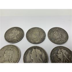 George IIII 1822 crown coin and five Queen Victoria crowns dated 1889, 1890, 1891, 1895 and 1897 (6)