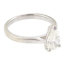 18ct white gold single stone pear cut diamond ring, hallmarked, diamond 1.10 carat. With AnchorCert report