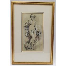 Attrib. Sir John Crampton (British 1805-1996): Classical Female Nude, ink heightened in white unsigned 30cm x 16cm