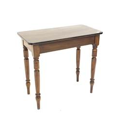 Victorian side table, rectangular top with rounded corners, plain frieze, on turned supports